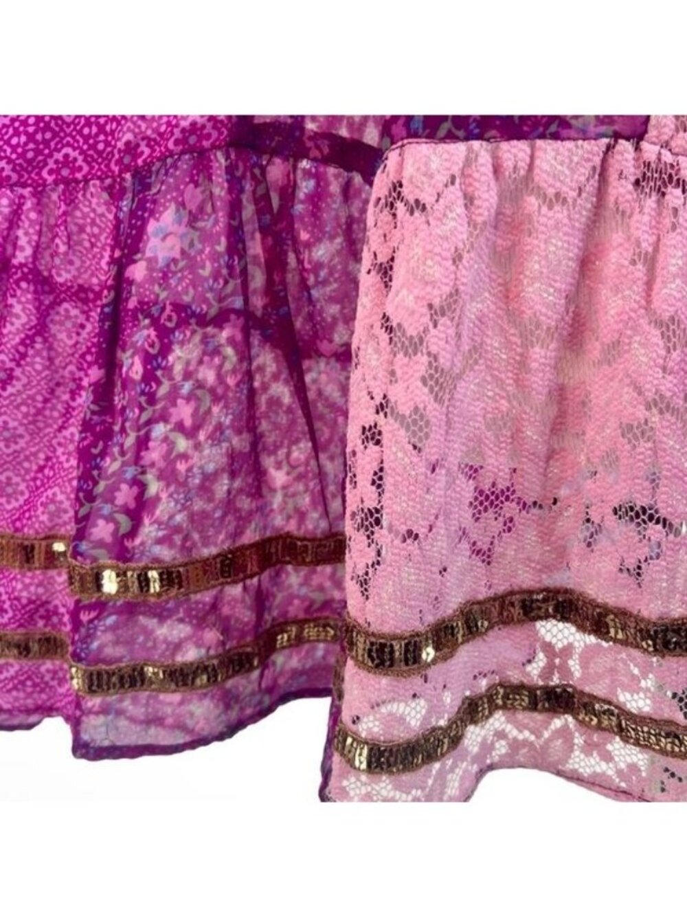 VTG Free People Purple Patchwork Chiffon Top | Boho Grunge Fairy Whimsigoth Y2K - Picture 6 of 16